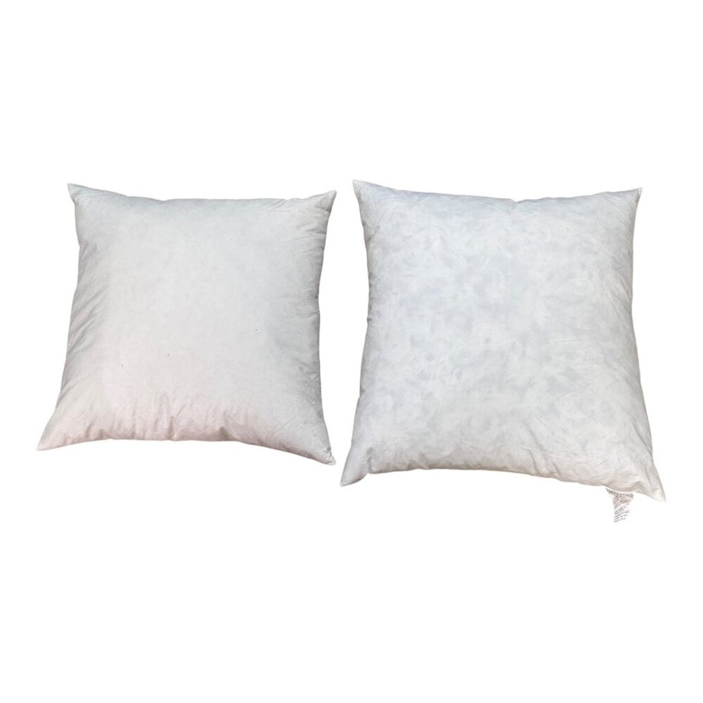 Vtg 18" Down Feather Pillow Insert Lot 2 White Square Throw Pillow Cushions READ